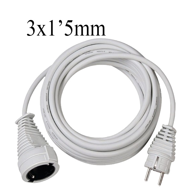 Cable de red schuko M/H 3x1,5mm 3m. blanco