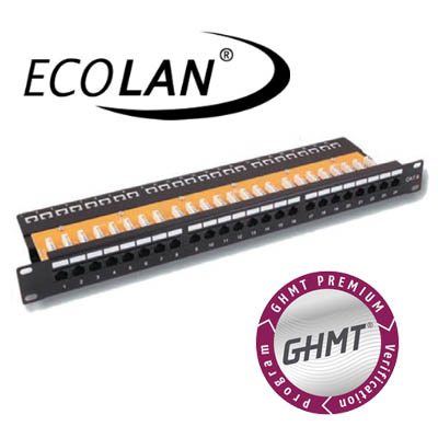 Panel UTP Cat. 6 24 p. 19" 1U con bandeja LSA 250 Mhz 5 Gbit ECOLAN