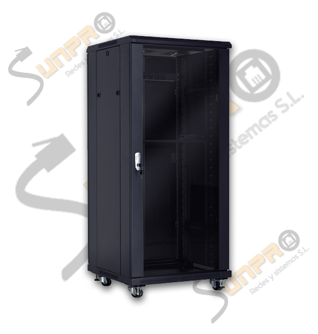 Rack 19" 27U 600x600mm. delantera cristal trasera ciega