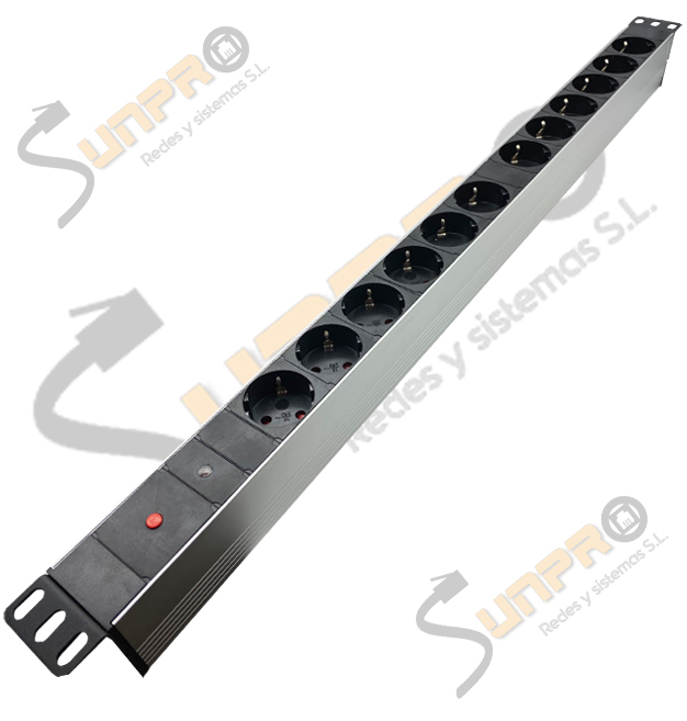 Regleta PDU vertical 1U 12 schukos LED + protector sobrecarga Al