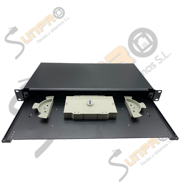 Bandeja ODF 19" 1U F.O. extensible con cassette + prensa negro