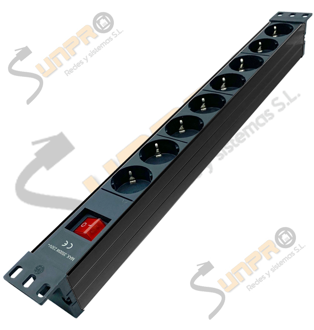Regleta PDU 19" 1U 8 schukos con interruptor en PVC negro