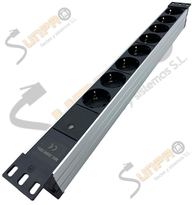 Regleta PDU 19" 1U 8 schukos con piloto LED en aluminio