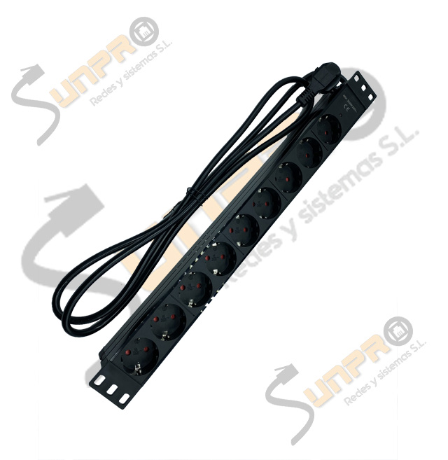 Regleta PDU 19" 1U 9 schuko en PVC negro con piloto LED
