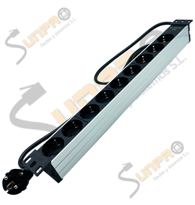 Regleta PDU 19" 1U 9 schuko en aluminio con piloto LED