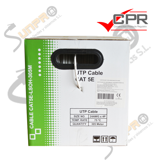 Cable Cat. 5e U/UTP LSZH rígido 305m. blanco CPR Eca .