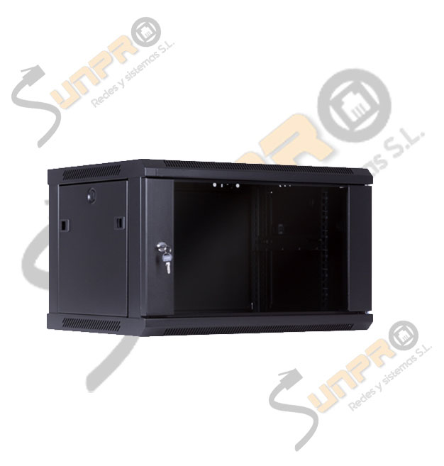 Rack mural 19" 4U 1 Cuerpo F-450mm. puerta de cristal RAL9004